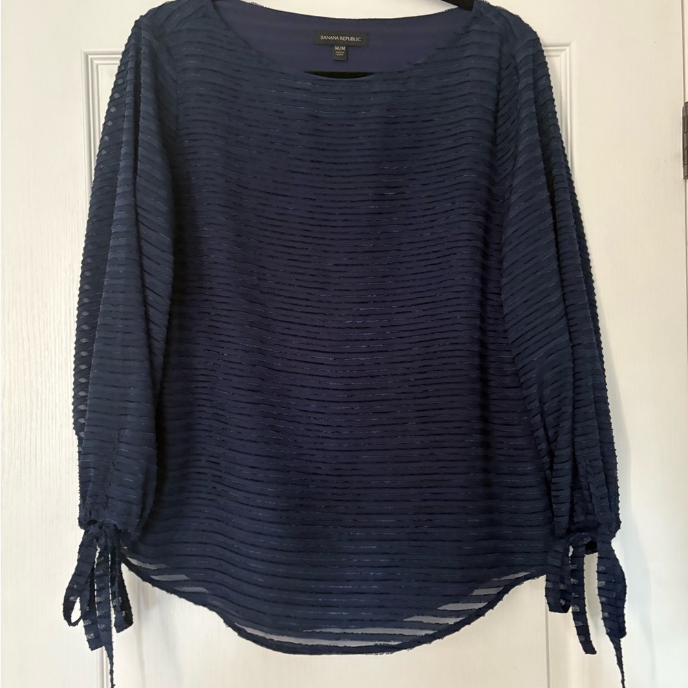 Banana Republic Midnight Blue Textured Blouse medium